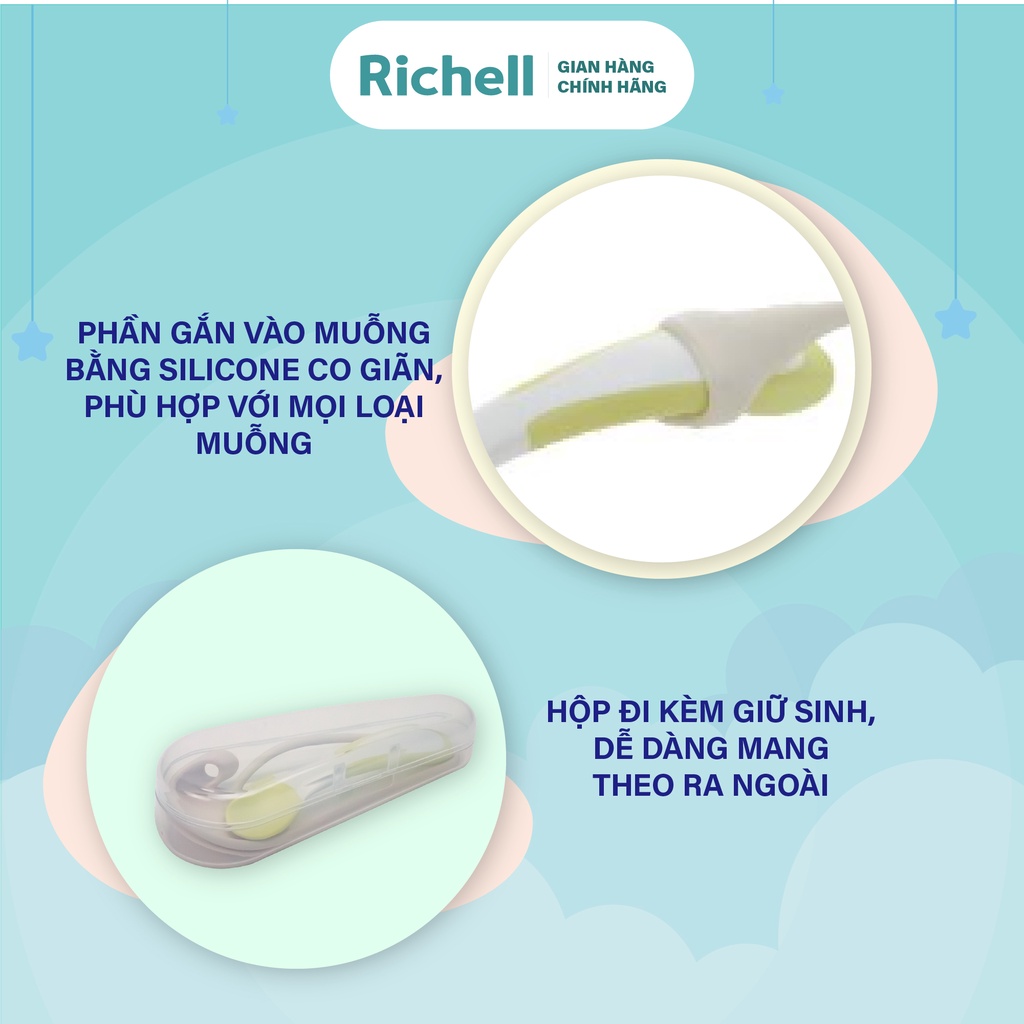 [GIẢM >50%]Dây silicone chống rơi muỗng kèm muỗng và hộp Richell Nhật Bản | Baby