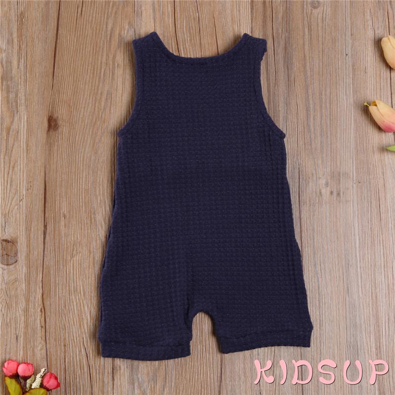 Bộ áo liền quần sát nách cổ tròn màu sắc đơn giản cho bé