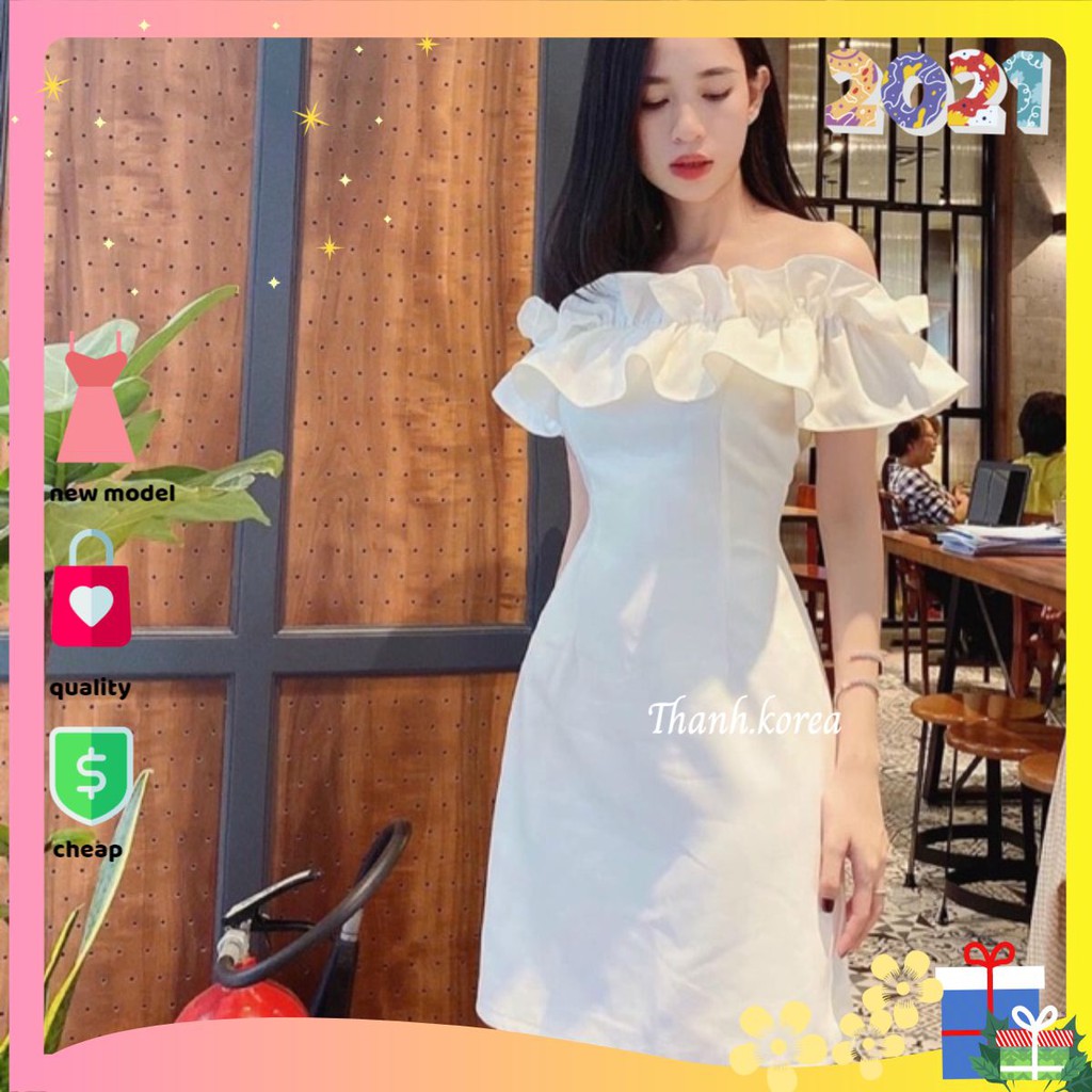Đầm nữ trắng trễ vai bèo tầng thiết kế thời trang Vải xịn MAY 2 LỚP mã [BEO NGUC]