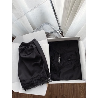 Bộ ngủ lụa satin hai ren H-M đồ ngủ
