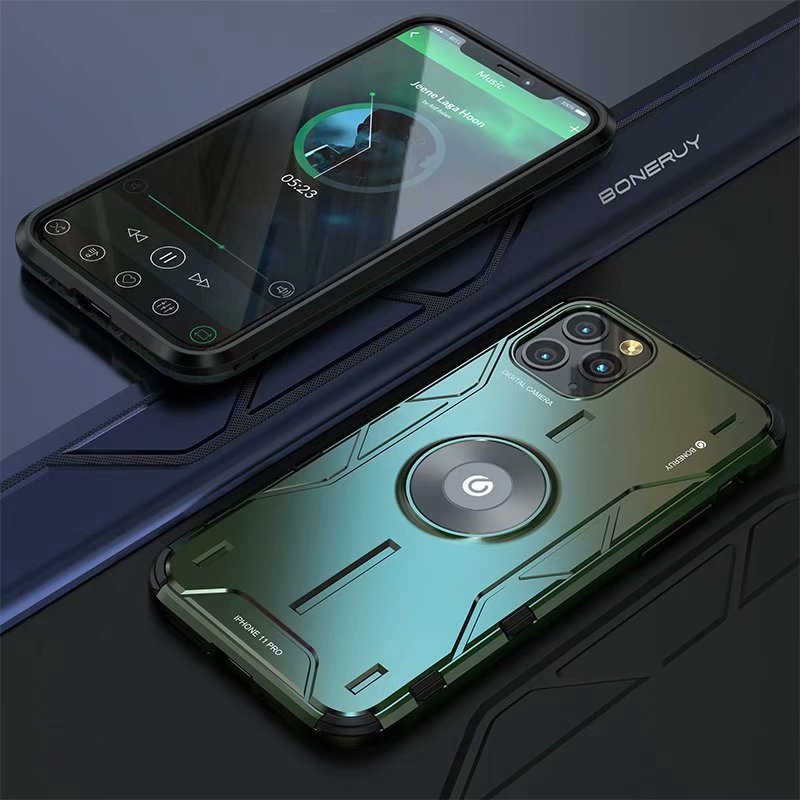 iPhone 11 Pro Max XS XR Magic Shield Aluminum Case CNC Metal Hard Cover with Stand Ring