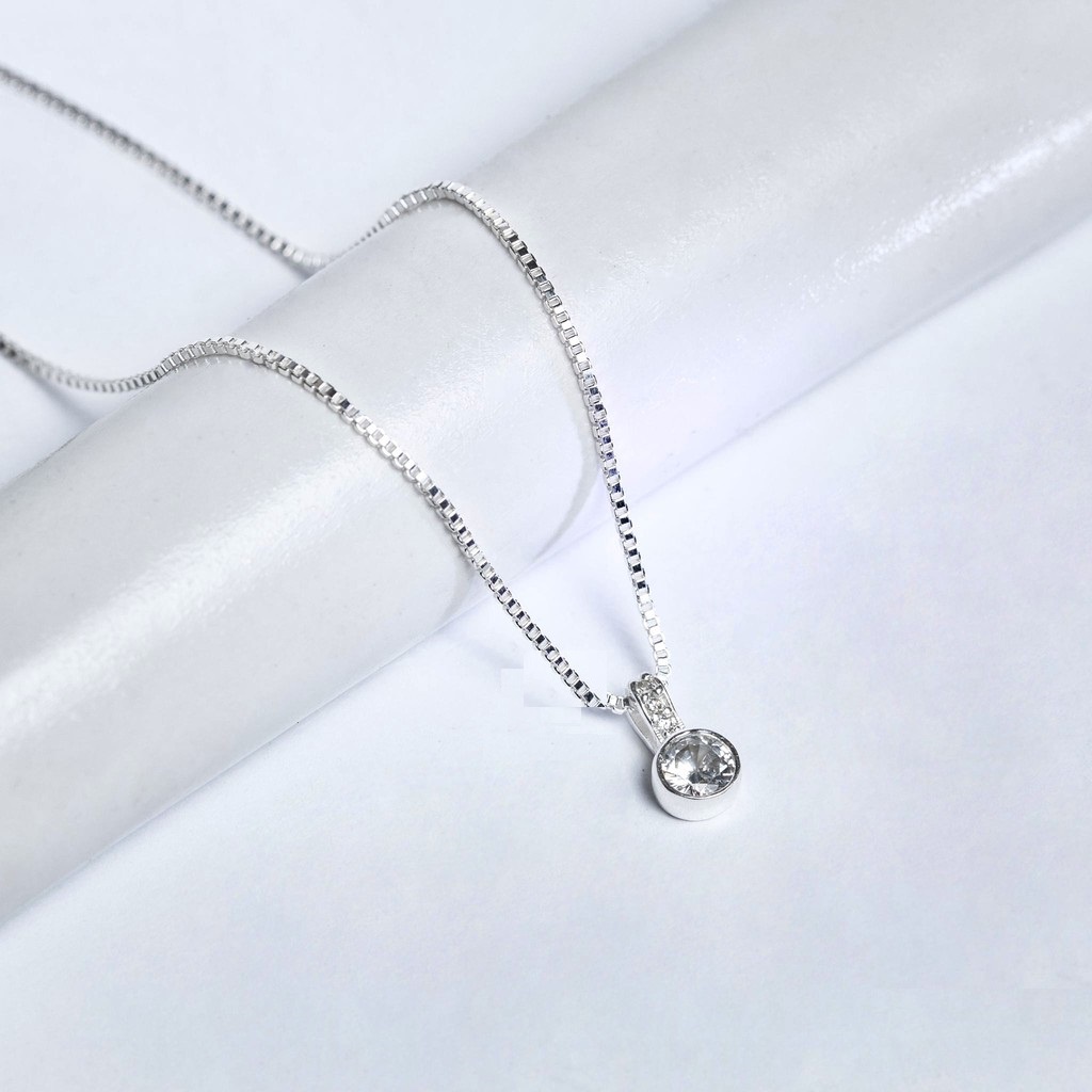 Dây chuyền nữ bạc ta mặt đá tròn siêu xinh (ảnh thật cuối) vòng cổ nữ bạc thật không đen - Mã TSJD13