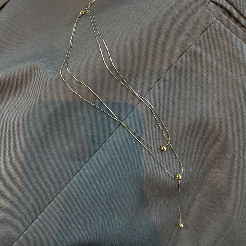 Phụ nữ thời trang Hàn Quốc Đơn giản Retro Bóng nhỏ Mặt dây chuyền Vòng cổ xếp chồng đôi