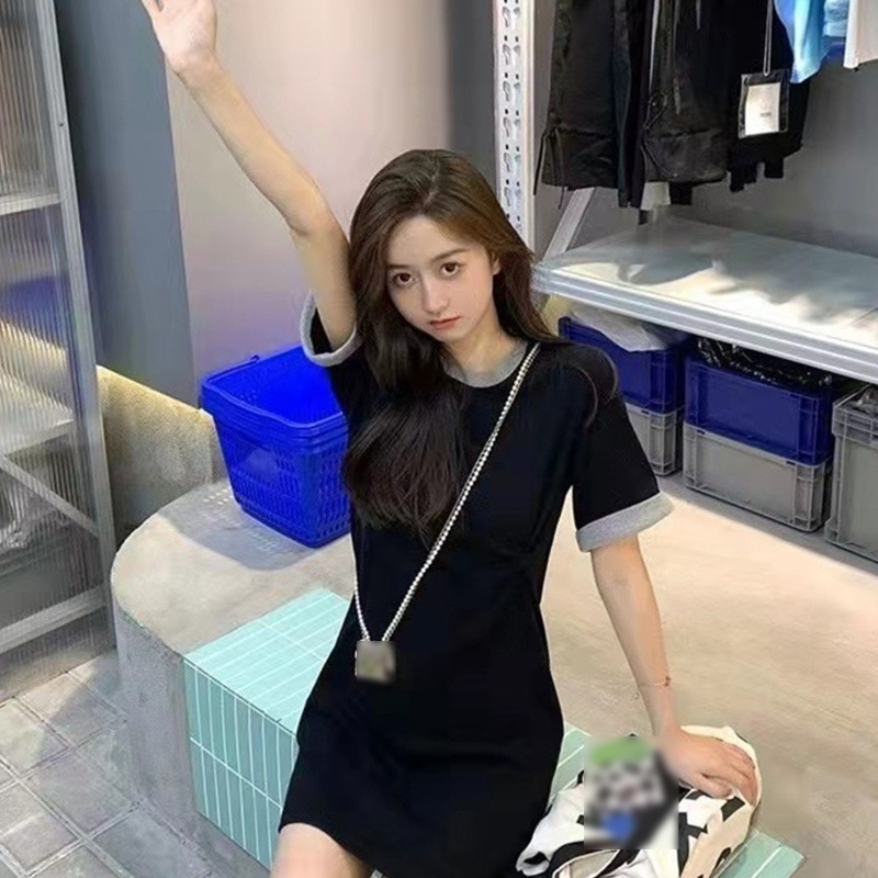 Đầm Mini Chữ A Cổ Tròn Tay Ngắn Màu Khối Xoắn Thắt Nút Ở Hông Cho Nữ