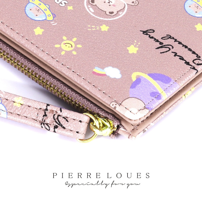 Ví dài đựng điện thoại PIERRE LOUES đa năng họa tiết gấu xinh xắn cho nữ