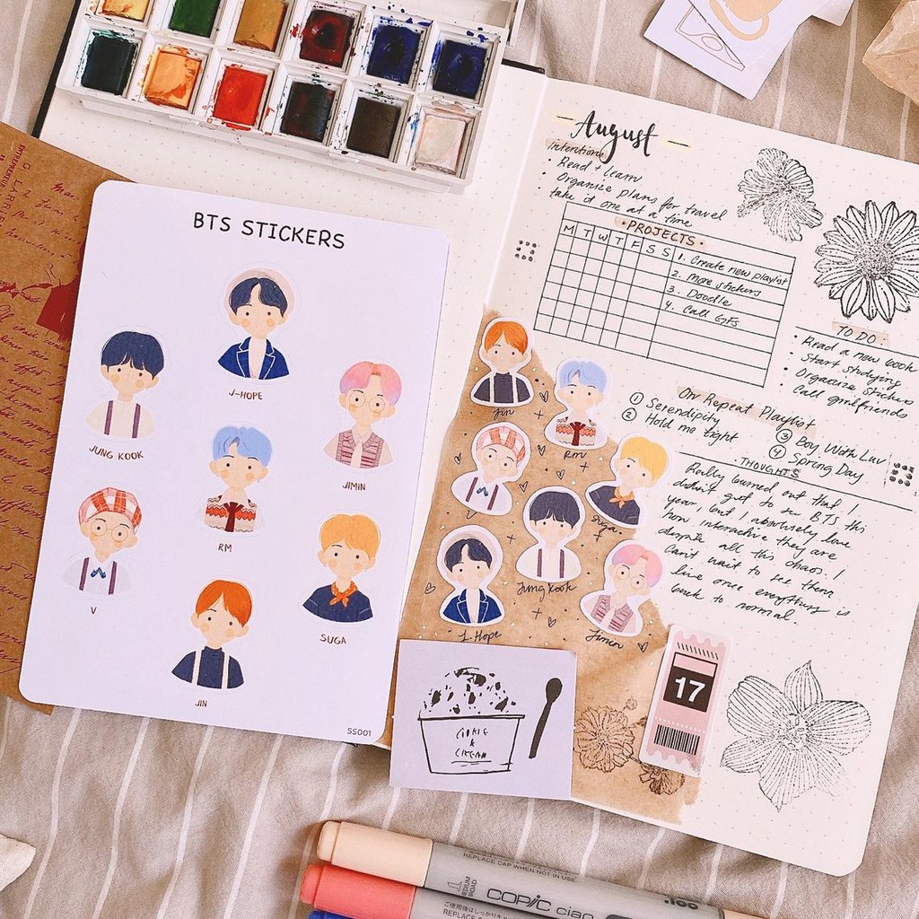 Set Sticker Chibi BTS - Chống Nước - Bền Màu - Có Sẵn Keo Dán - Decor, Trang Trí Nhà Cửa, Trang Trí Sổ, Dán Mũ, Vali