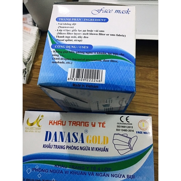 Khẩu trang y tế DANASA 4 lớp kháng khuẩn hộp 50 cái.