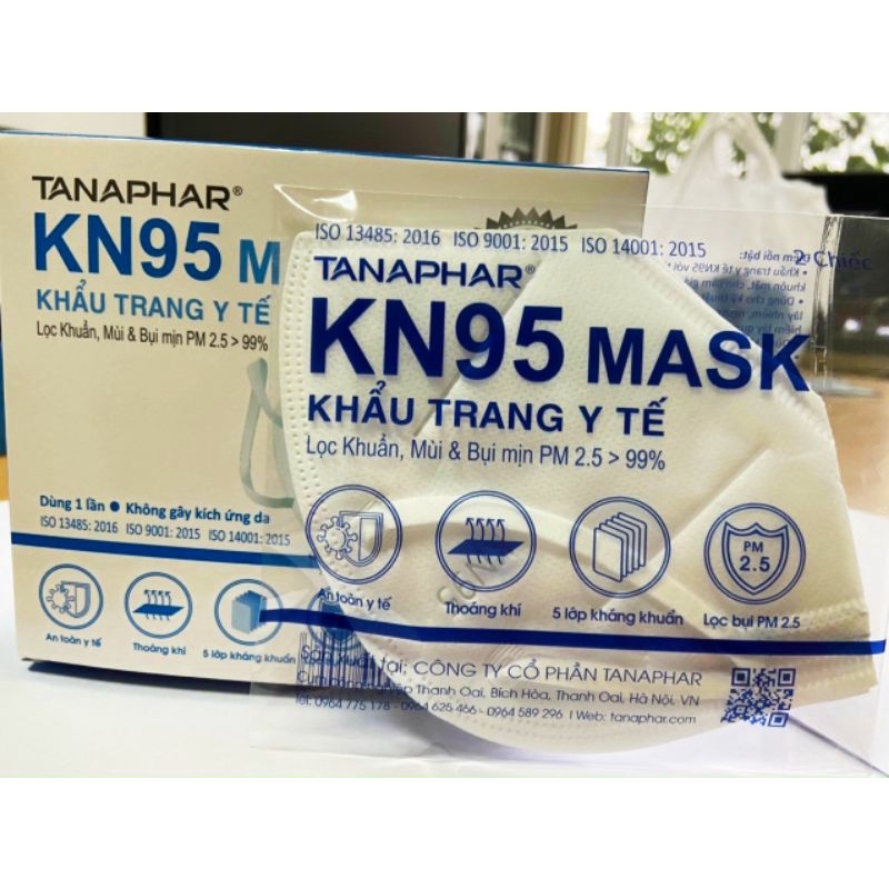 Hộp 10 chiếc Khẩu trang KN95 Tanaphar, hộp 5 gói gói 2 chiếc