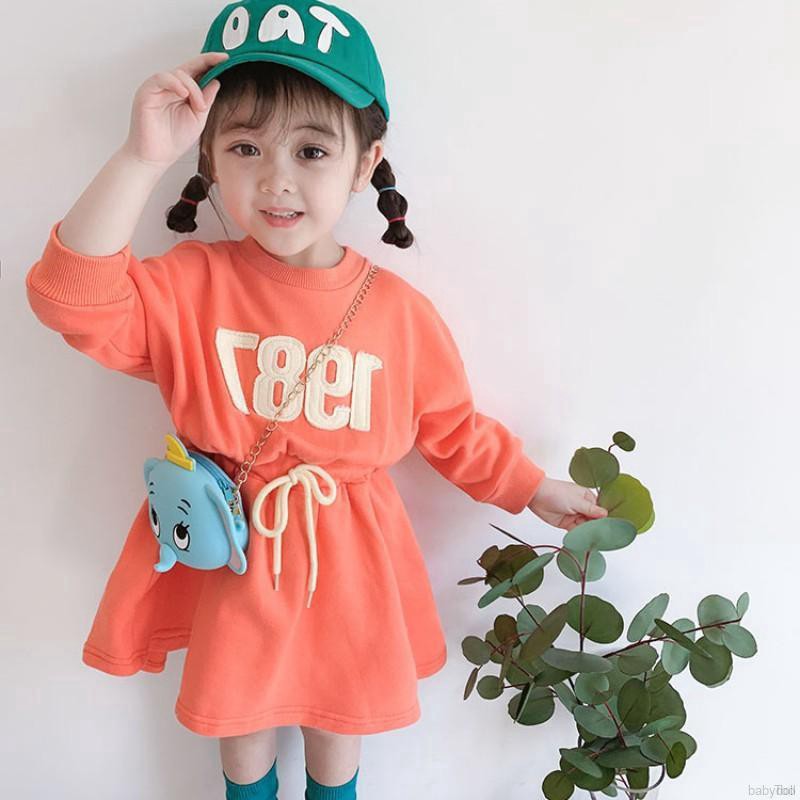 Đầm Cotton Dài Tay In Chữ Cho Bé Gái