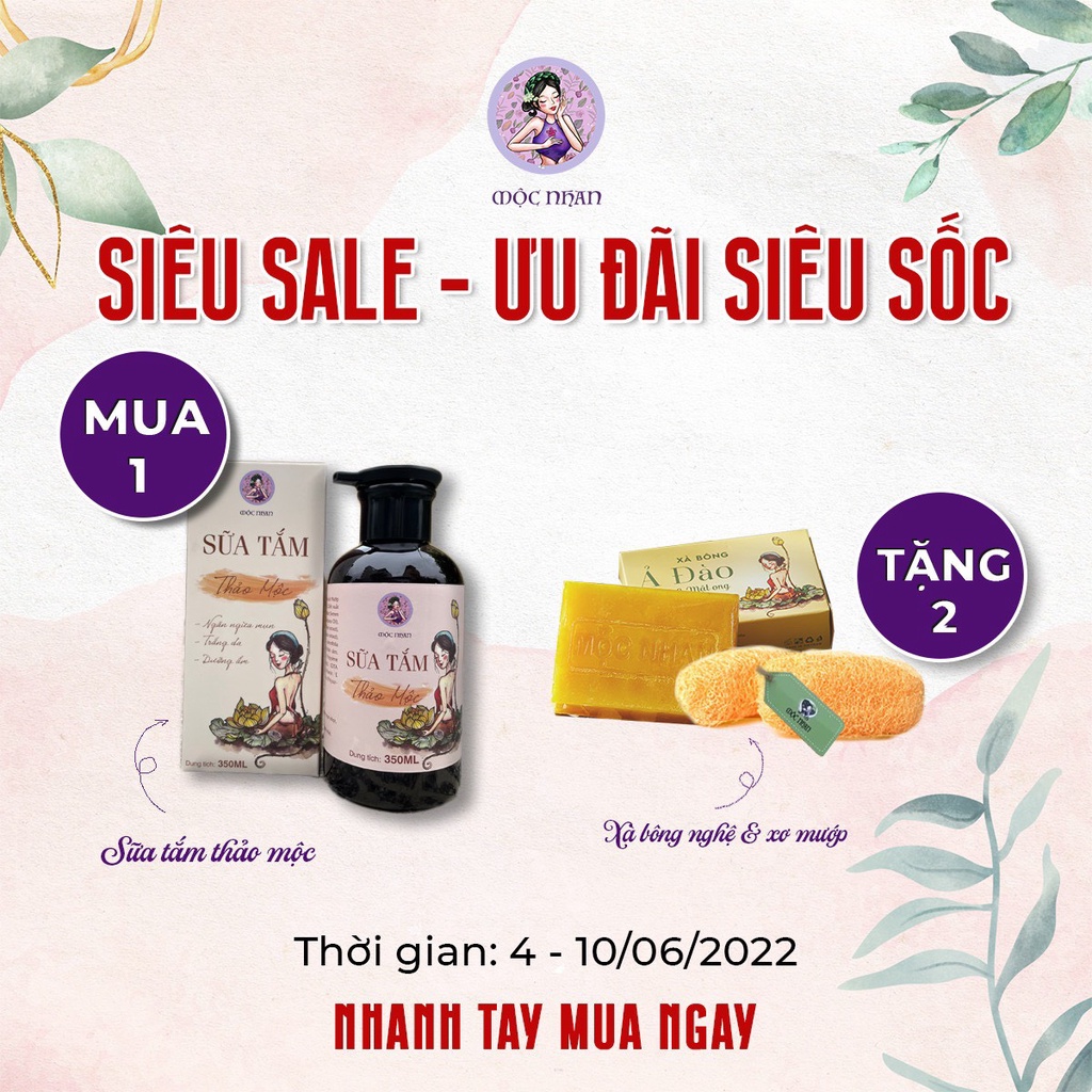 Sữa tắm Thảo mộc cổ truyền dưỡng thể, giảm mụn giúp da trắng hồng tự nhiên MỘC NHAN 350ml