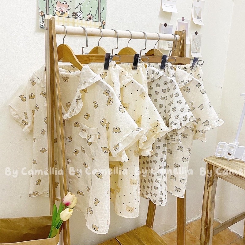 [ẢNH THẬT] Bộ Đồ Ngủ Pijama Chất Đũi Xốp Muslin Viền Bèo Nhiều Hình