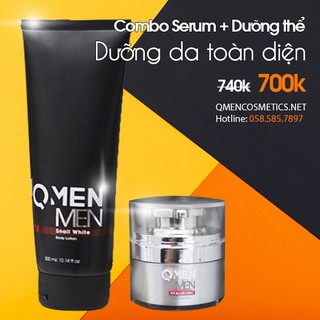 COMBO SERUM The MEN QMEN HUYẾT THANH TRẮNG DA MẶT VÀ DƯỠNG THỂ The MEN BODY LOTION SNAIL WHITE
