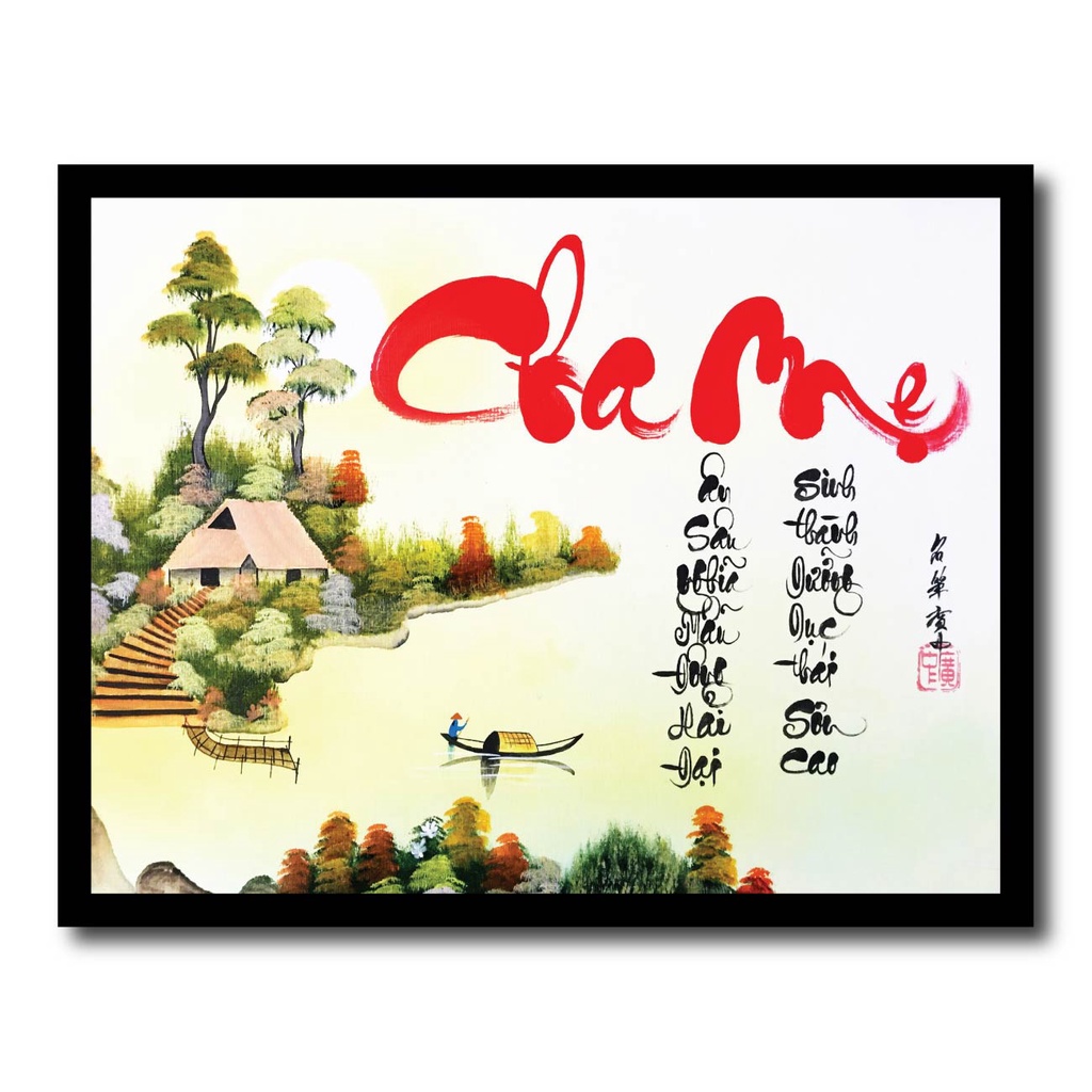 Tranh khung thư pháp chữ Cha Mẹ, tranh thuận buồm xuôi gió, hạnh phúc gia đình, tân gia, khai trương treo tường