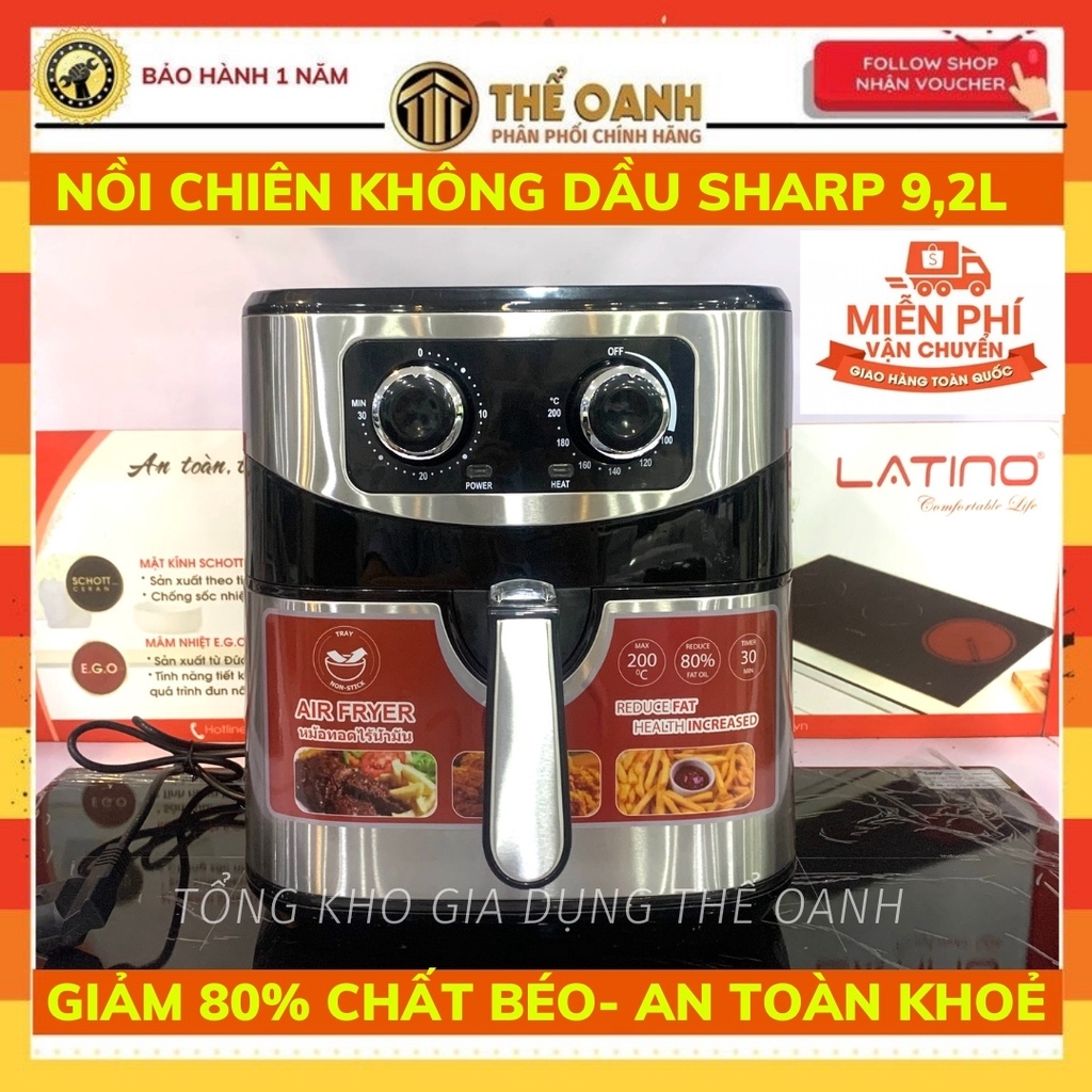 Nồi chiên không dầu Sharp 9,2l dung tích lớn an toàn sức khoẻ, bảo hành 12 tháng