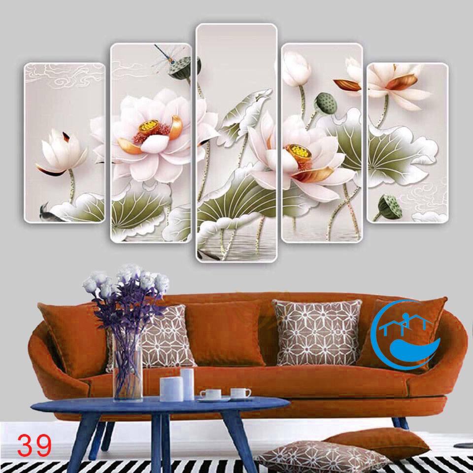 (Gỗ nhập khẩu Hàn Quốc-Bo viền,chống lóa,ẩm mốc,mối mọt) Bộ 5 tấm tranh treo tường Hoa 39