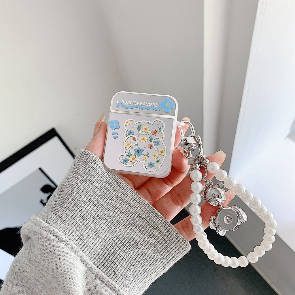 Vỏ Bảo Vệ Hộp Sạc Tai Nghe airpods pro/airpods 1/2/airpods3 TWS Hình Gấu/Hoa Tráng Gương Dễ Thương Chống Sốc