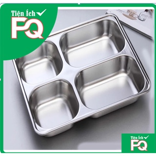 Khay inox đựng thức ăn - khay sâu lòng 4 ngăn inox 304 - khay cơm inox 4 ngăn CAO CẤP