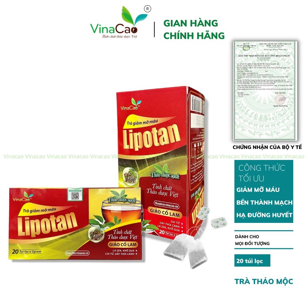 Trà giảm mỡ máu Lipotan Vinacao - Giảm cholesterol, bền thành mạch, tốt cho người tiểu đường