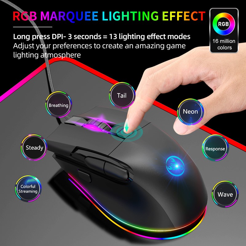 Chuột LED RGB 7200 DPI Gaming Mouse macro HXSJ A905
