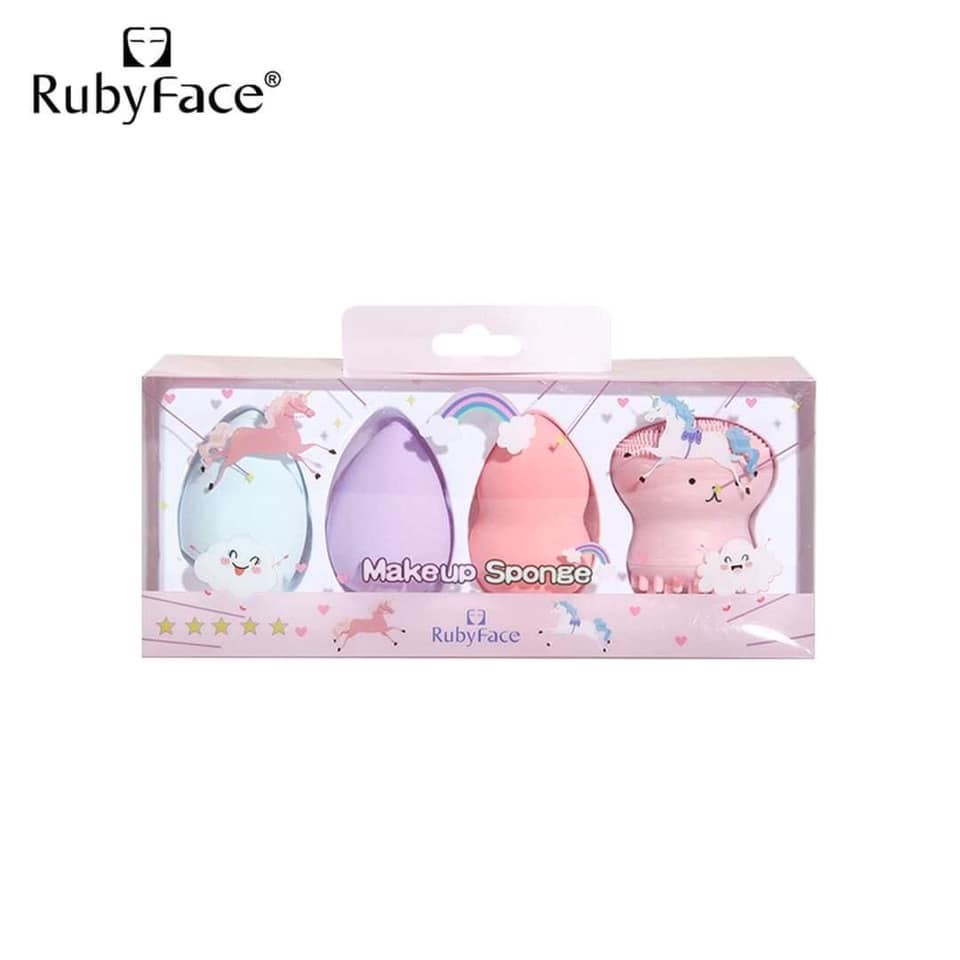 Set 3 bông mút trang điểm kèm 1 rửa mặt bạch tuộc Ruby Face