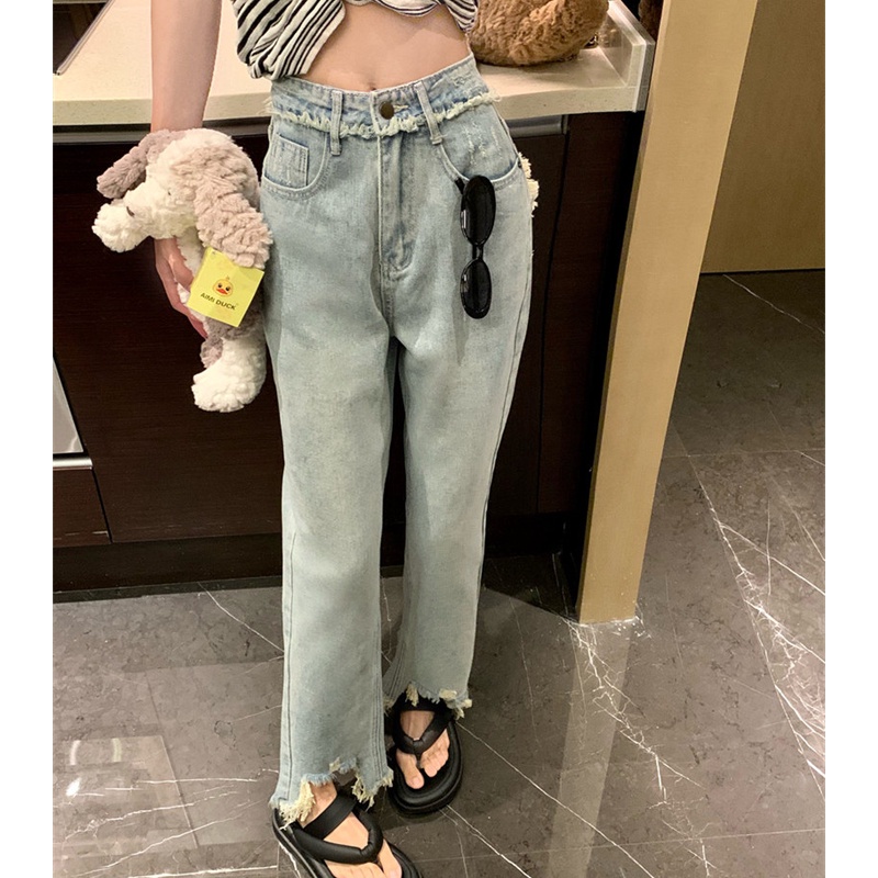 Quần Jean Rách Lưng Cao Ống Đứng Thời Trang Cho Nữ