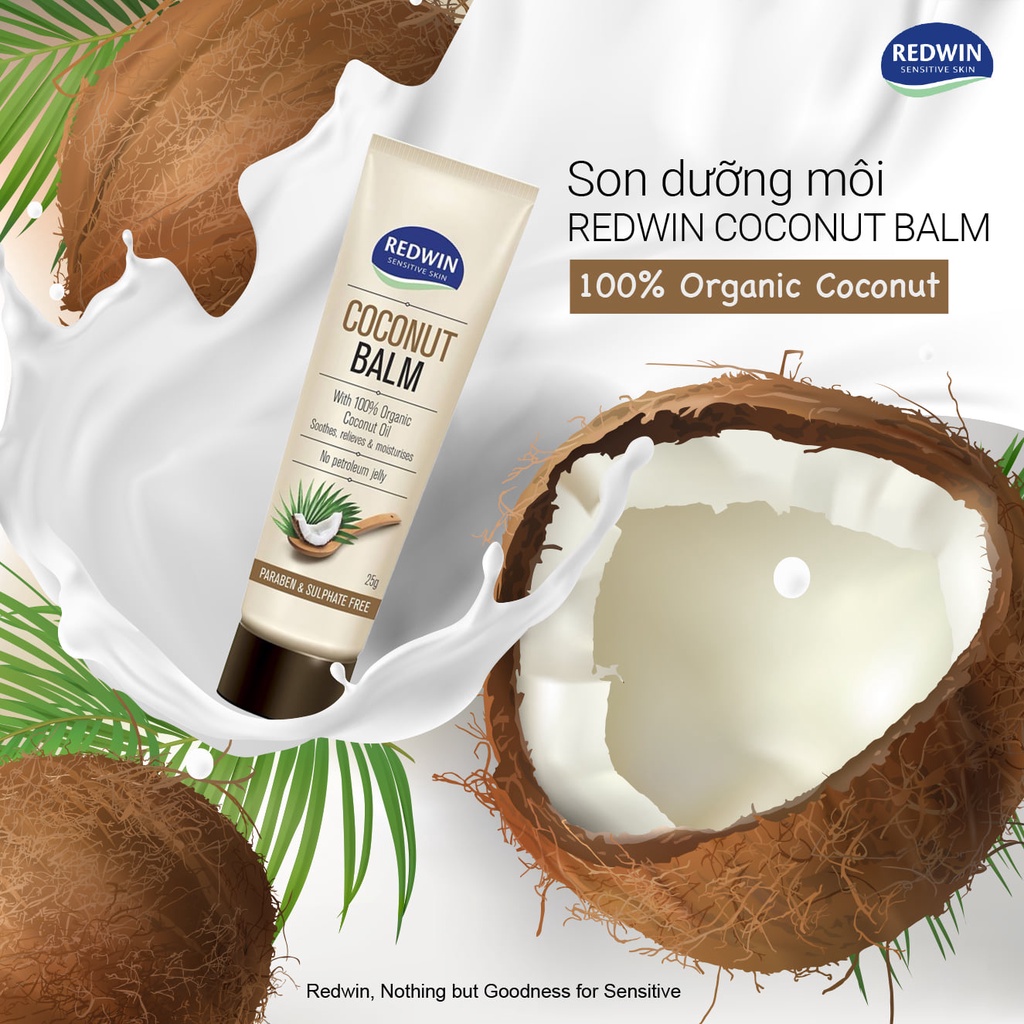 [CHÍNH HÃNG CÓ TEM] REDWIN Coconut Balm 25gr - Tinh Dầu Dừa Dưỡng Khô Môi, Nứt Môi.