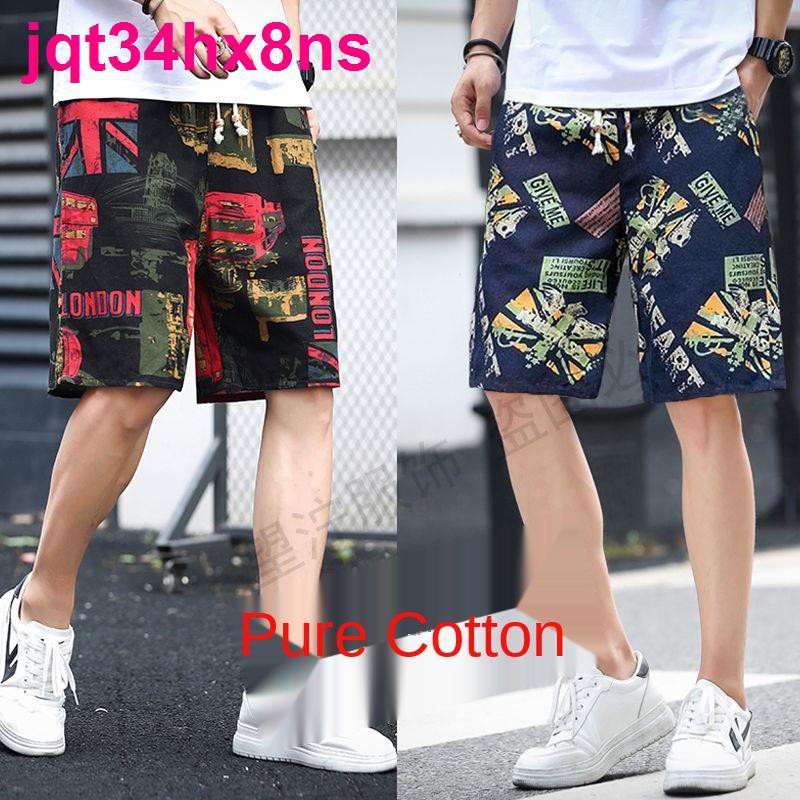 Tiệm quần ngắn Thổ NamPure cotton shorts paragraph 5 minutes of pants men s summer trousers printed beach big