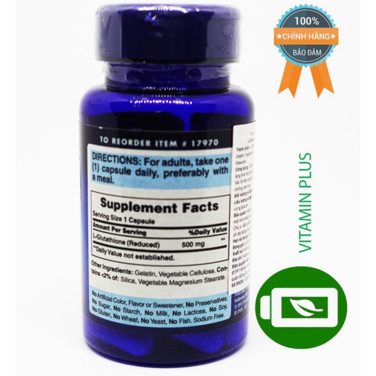 Viên uống trắng da Puritan's Pride L-Glutathione 500mg 30 viên | BigBuy360 - bigbuy360.vn