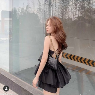 SET ÁO PEPLUM ĐEN ĐAN LƯNG + SHORT
