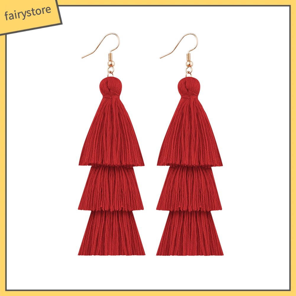 Bông tai tua rua dáng dài nhiều lớp phong cách Bohemian thời trang cá tính