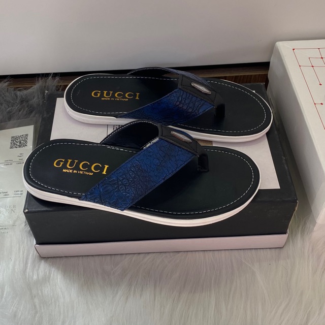 Dép tông da nam chữ T màu xanh ( kèm video trên tay) hậu ô vuông Xanh )