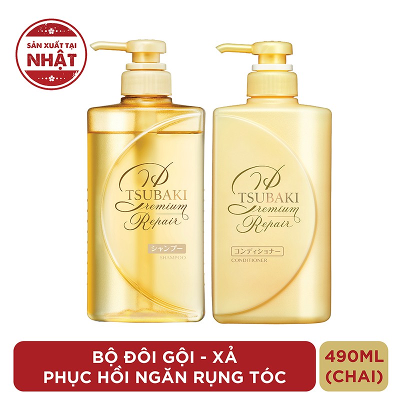 Bộ đôi gội xả Phục hồi ngăn rụng tóc Premium Repair Tsubaki 490ml/chai | BigBuy360 - bigbuy360.vn