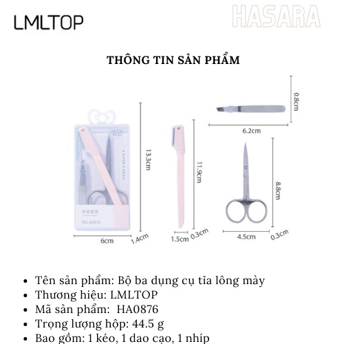 Bộ ba dao cạo lông mày, nhíp nhổ lông, kéo cắt tỉa lông mày LMLTOP nội địa trung  HA0876 - Hasara