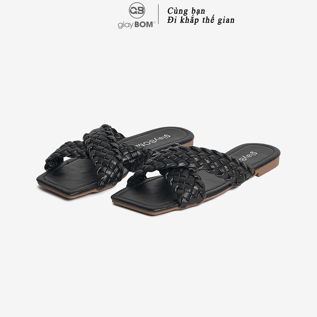 Dép Nữ giayBOM Quai Đan Chéo Da Tổng Hợp Đế Bệt D0003