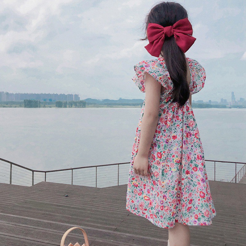 váy bé gái In Hoa Phong Cách Hàn Quốc