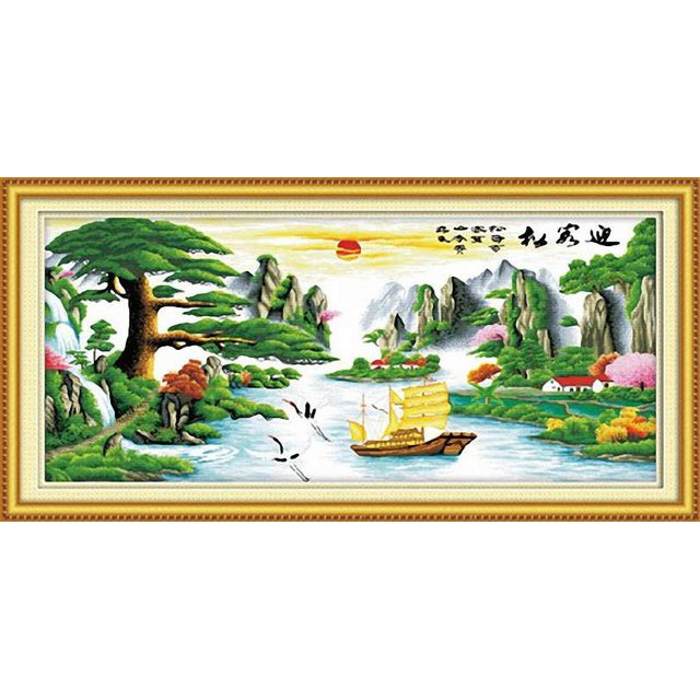 Tranh thêu phong cảnh thuận buồm xuôi gió khổ lớn 190x100cm