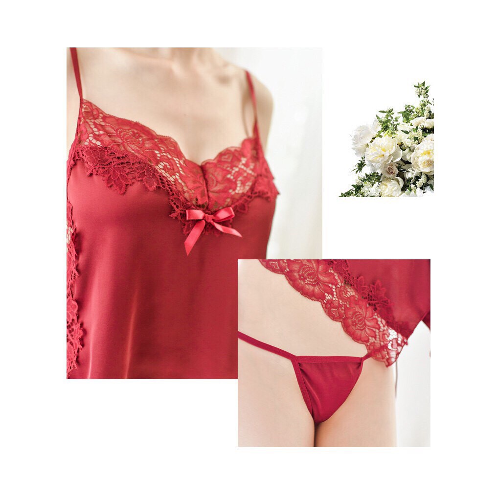 Váy Ngủ Lụa Statin  Có Dây Rút Điều Chỉnh Eo 5211 Sexy