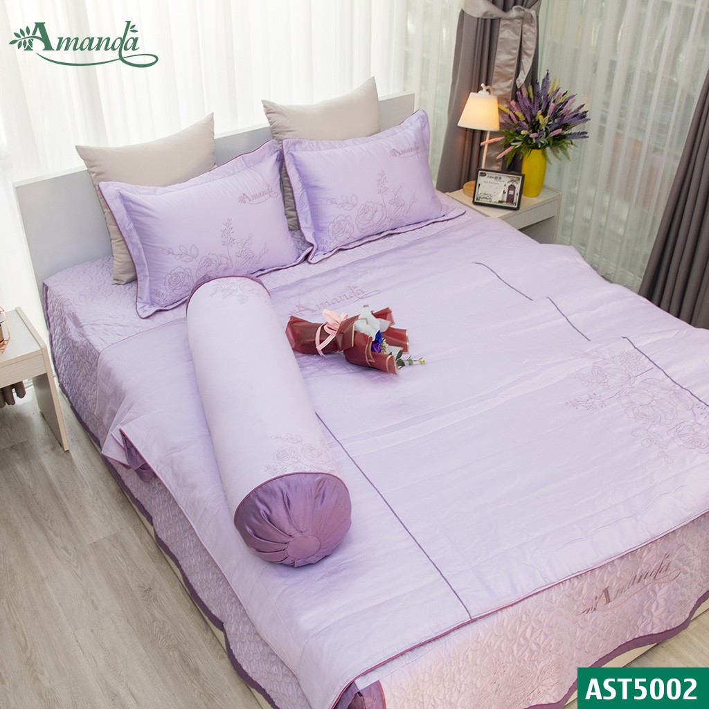 Chăn Drap Amanda Ga Phủ, ga Bọc màu sắc tím nhẹ nhàng chất liệu satin cao cấp