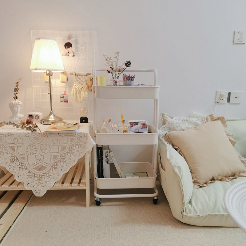 Kệ đa năng 3 tầng vintage có bánh xe di dộng trang trí phòng khách phòng ngủ góc học tập - Daisy.decor