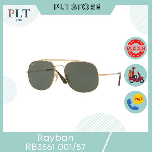 Kính mát nam Rayban RB3561 001/57 (57-17-145mm) mắt xanh viền vàng Full Box