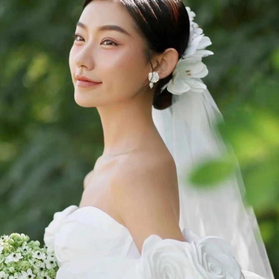 [Aishang Đẹp Mắt] Phụ Kiện Tóc Tết Hoa Đỏ Rượu Phụ Kiện Tóc Đuôi Ngựa Satin Cho Cô Dâu Ngày Cưới Cô Dâu