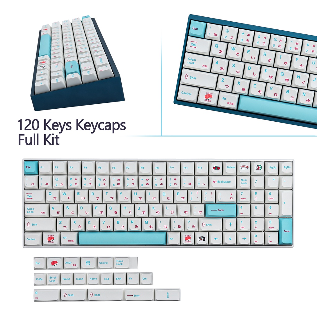 Keycaps, 120 phím thăng hoa PBT XDA màu xanh sushi keycaps Bàn phím cơ Cherry MX keycaps Bàn phím chơi game