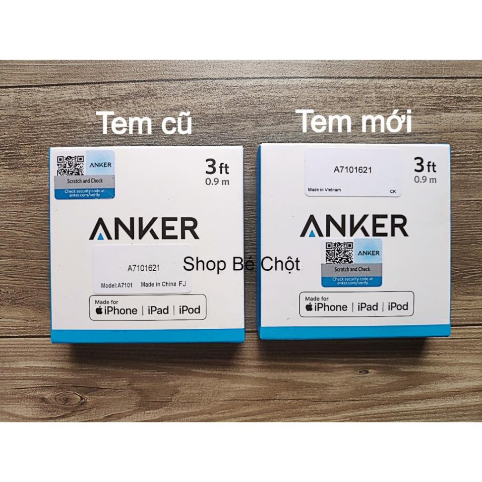 Cáp Lightning Anker Chuẩn MFI Chính Hãng (Anker PowerLine Lightning 0.9 m) - Cốc Sạc 2 Cổng Anker PowerPort Mini