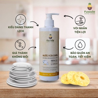 Nước Rửa Bát Hữu Cơ Fuwa3e Organic Enzyme sinh học 500ml an toàn cho bé bảo vệ da tay