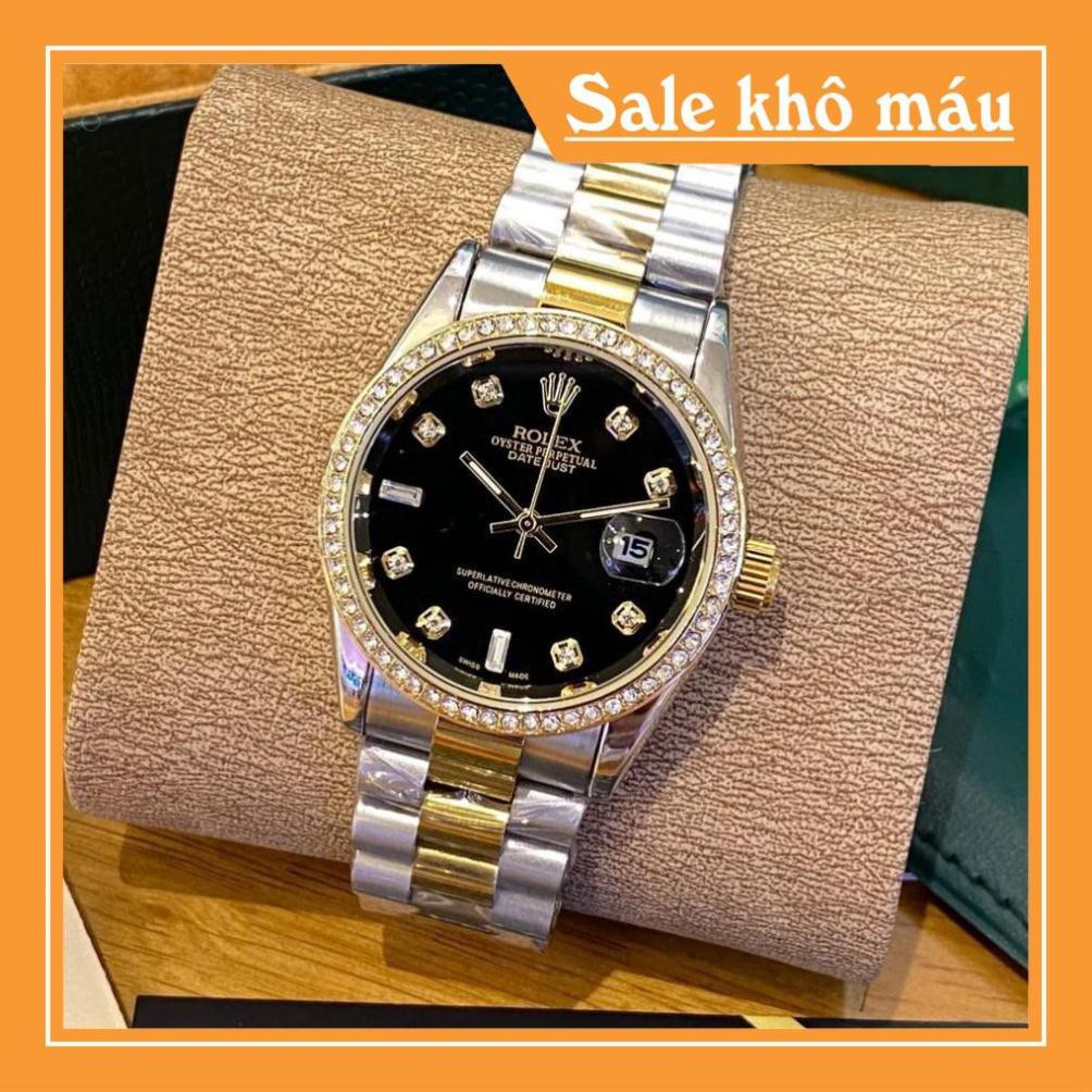 [Fullboxx 1:1] Đồng hồ pin nam Rolex - viền đá dây kim loại chống nước - bảo hành 12 tháng + pin dự phòng