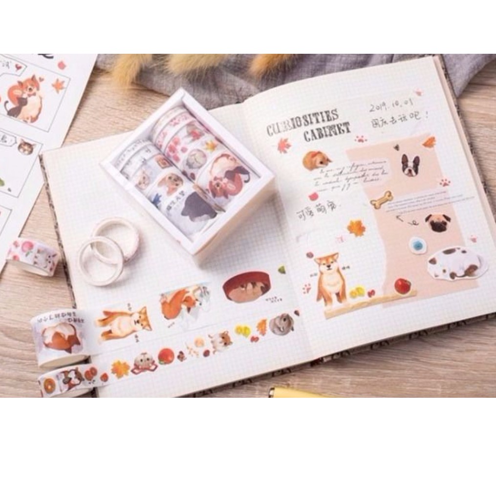 Cuộn băng dính sticker đáng yêu trang trí hoạt hình - hộp quà tặng nhiều chủ đề xinh màu sắc vintage Hàn Quốc