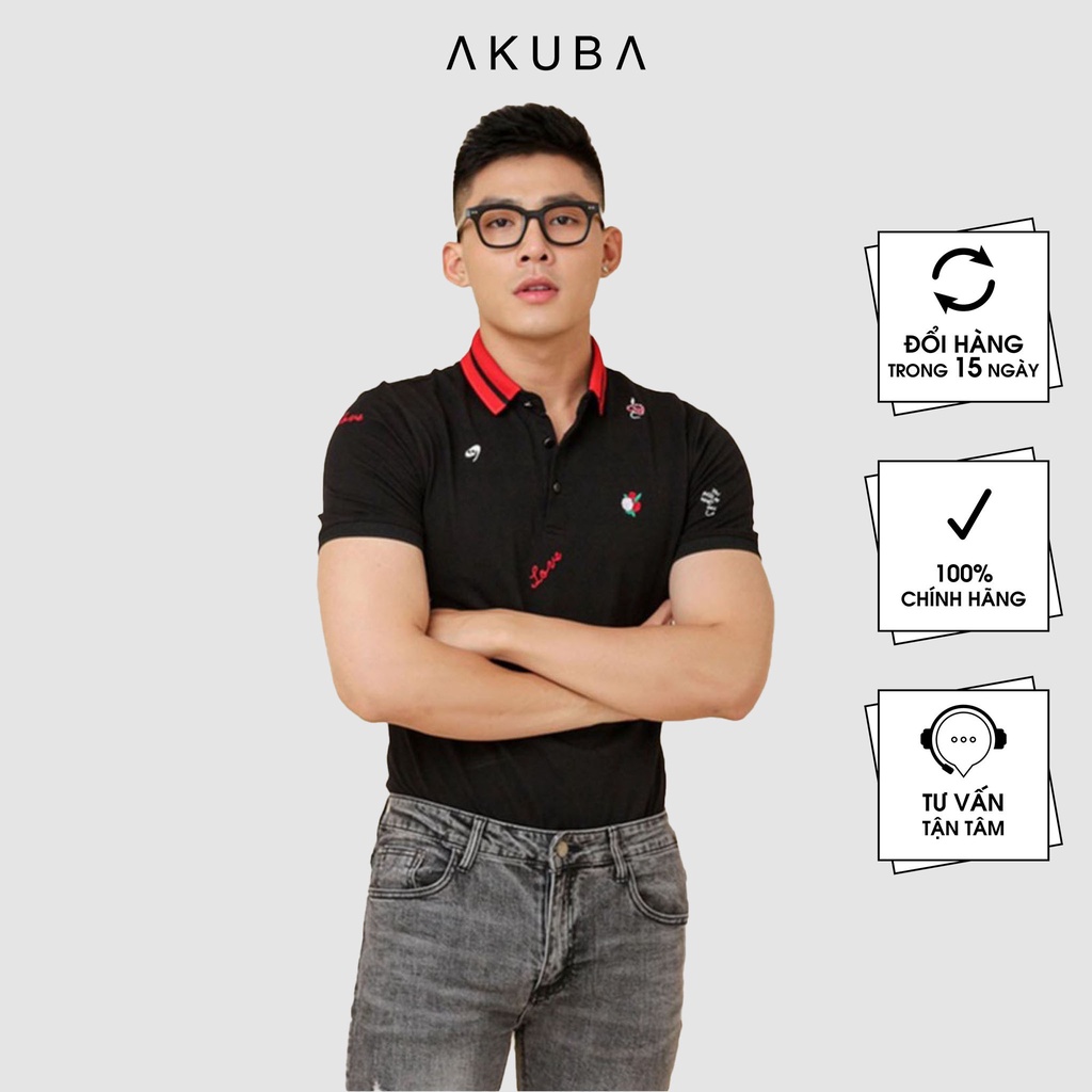 Áo thun polo Akuba họa tiết đơn giản, chất liệu sợi visco 02D211