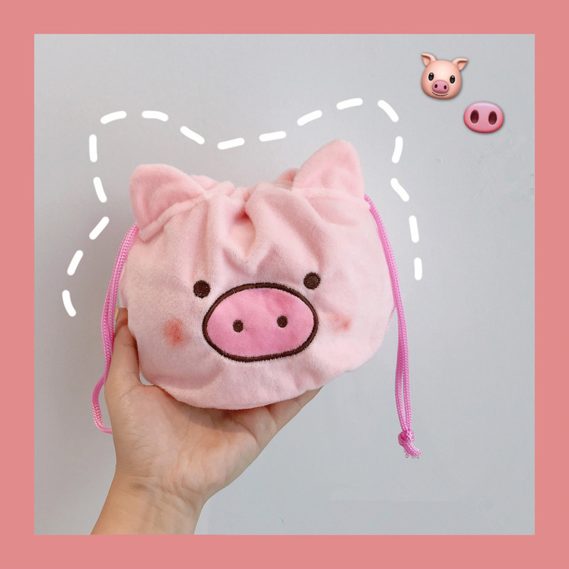 Drawstring Pocket Little Piggy  Drawstring Cosmetic Bag Korea Cute Cartoon Portable Storage Bag