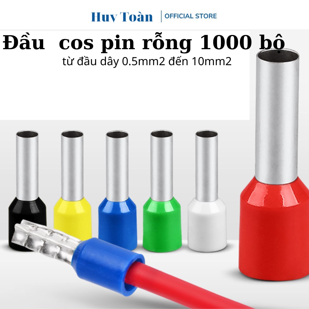1000 Đầu cos kim rỗng - cos PIN đấu dây điện  Đầu cos pin rỗng VE dùng cho dây điện từ 0.5mm2 - 16mm2