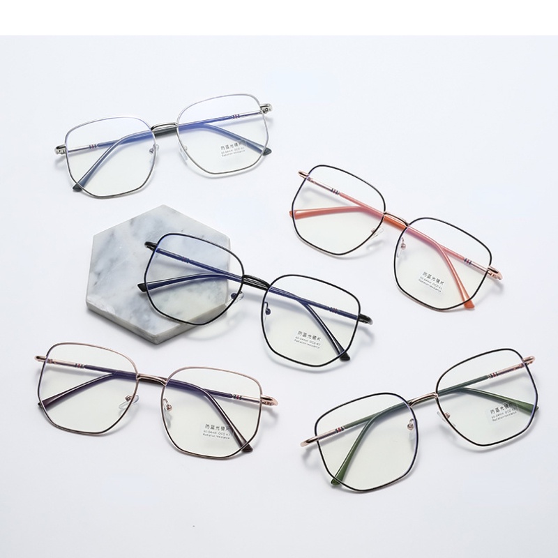 Mắt Kính Gọng Kim Loại Tròng Vuông Chống Ánh Sáng Xanh Thời Trang Hàn Quốc